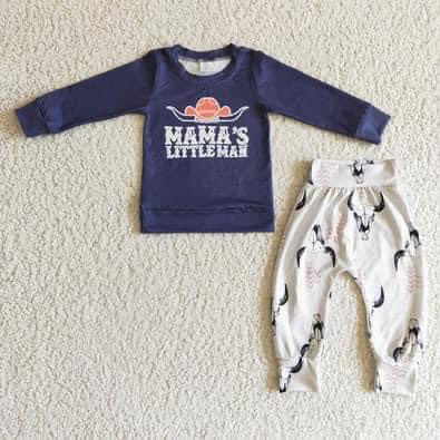 Western Blue Cowboy Cartoon Pants Boy Set