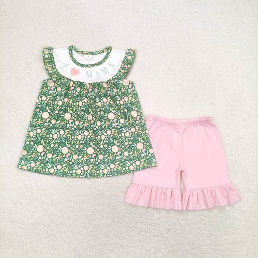 Flowers embroidered i love MAMA'S Girls Camo Girls set