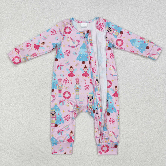 Christmas pink cartoon Baby Romper With zipper