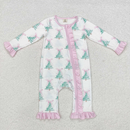 Christmas tree print Baby Romper With zipper( material contains bamboo ）