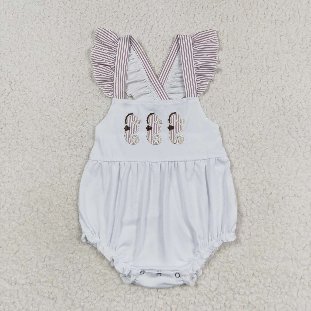 Striped embroidered seahorse Baby Romper