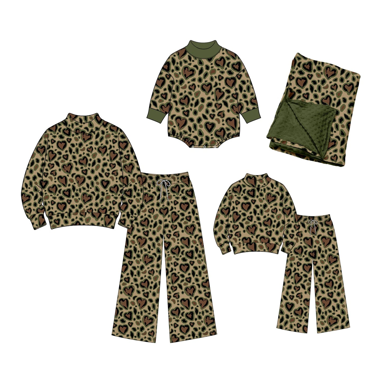 Preorder MOQ 5 pcs Each Style Valentine's Day Love Leopard Green Mommy and Me Matching Clothes