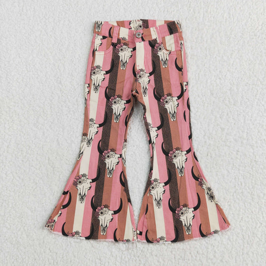 flowers cattle orange stripe print Girls Jeans