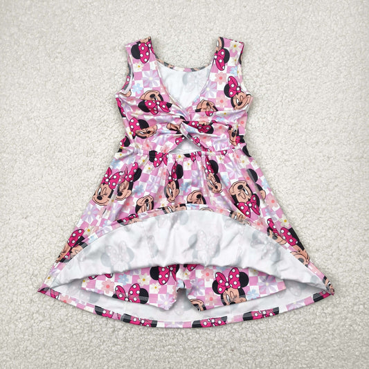 Pink cartoon yoga sleeveless print girl dress