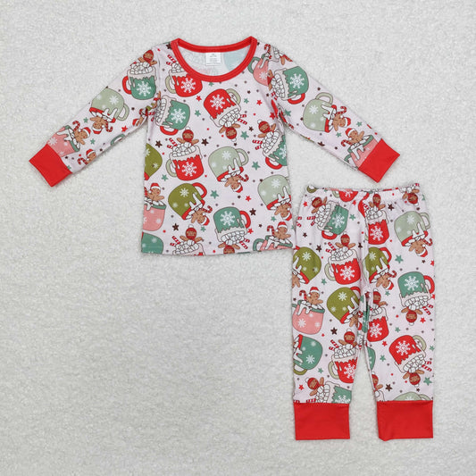 Christmas Red Gingerbread Print Long Sleeve Pajamas ( material contains bamboo ）