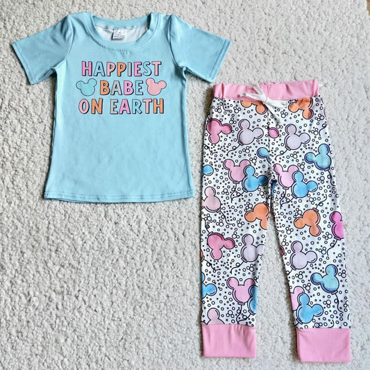 Blue Cartoon short-sleeved pajamas