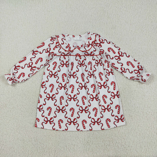 Christmas bow candy print Girls DressGLD1130