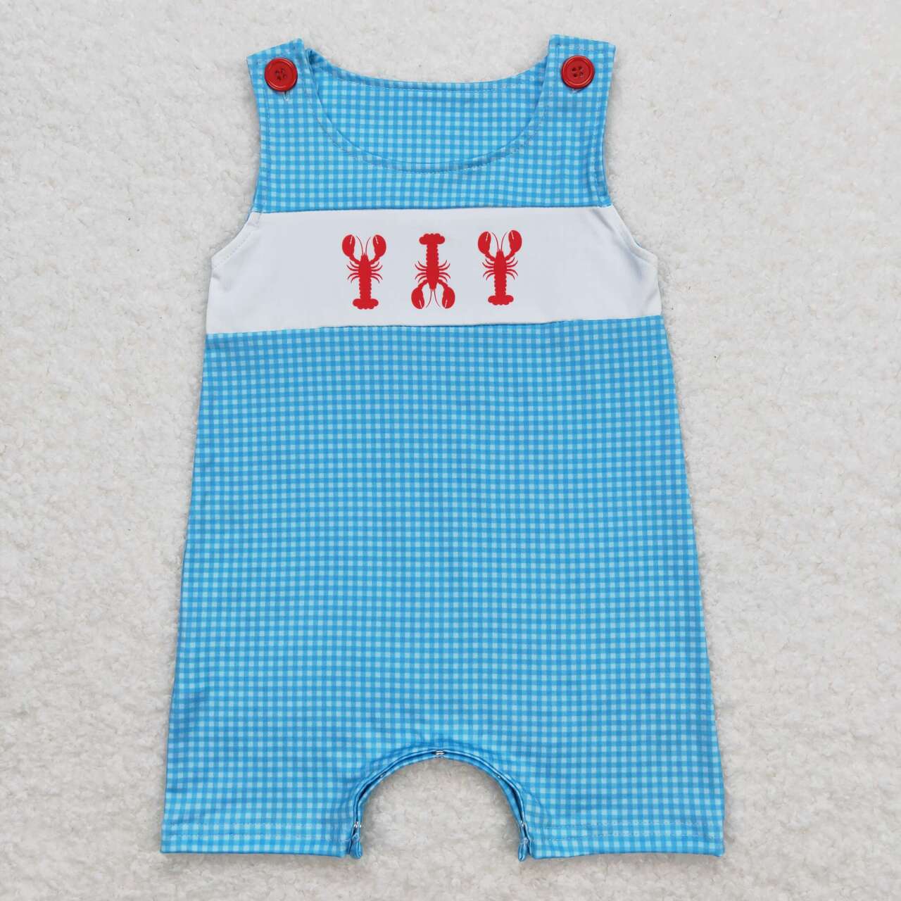 blue plaid lobster Sleeveless Baby Romper