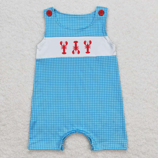 blue plaid lobster Sleeveless Baby Romper