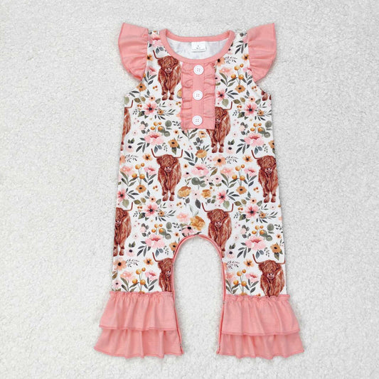 Flowers cow print Baby Romper With zipper