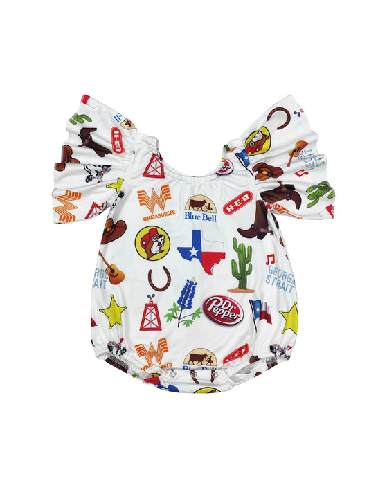 SR0544  cactus Blue bow Girls baby Romper （us warehouse）