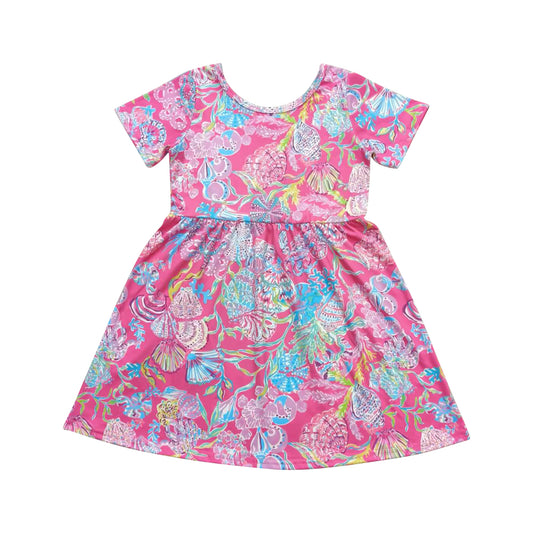 pink flower Short Sleeve Skirt