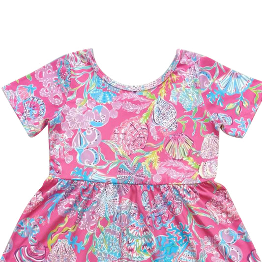 pink flower Short Sleeve Skirt