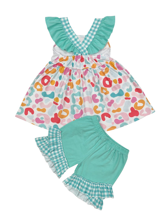 GSSO0815 leopard mama girls embroidery set Girls Set （us us warehouse）