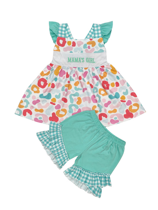 GSSO0815 leopard mama girls embroidery set Girls Set （us us warehouse）