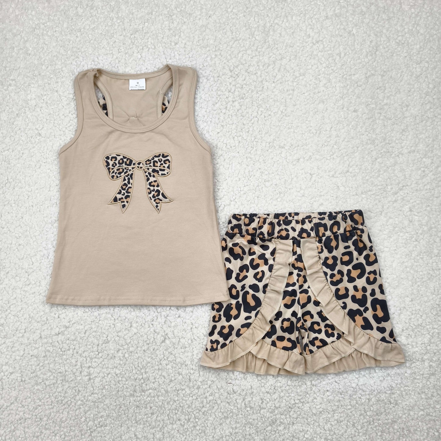 brown leopard bows Girls Suit Summer Set