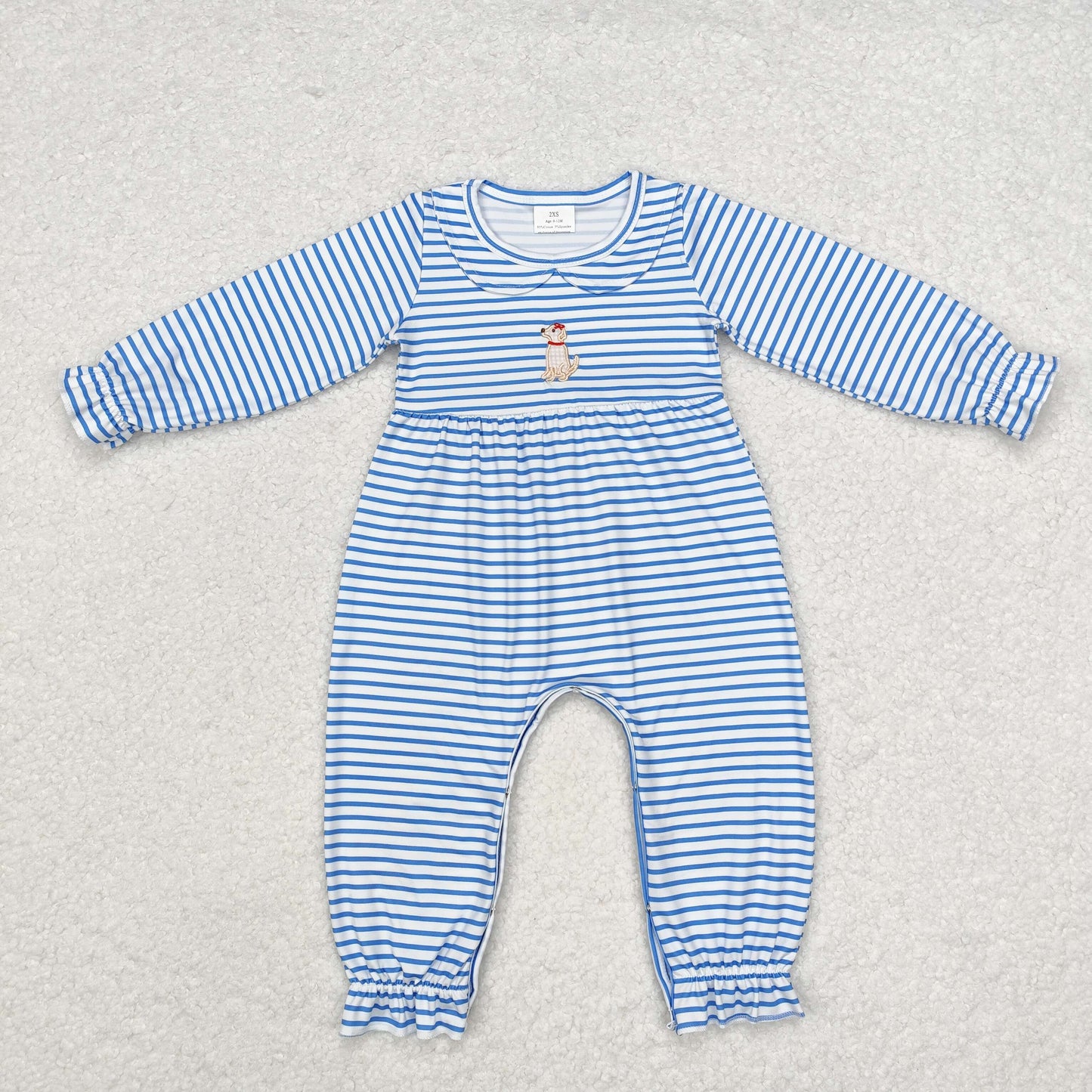 Blue stripe Embroidery Dog Baby Romper