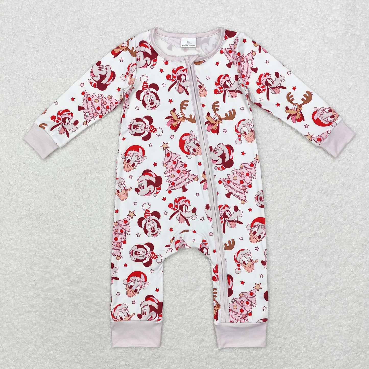 Christmas Pink Cartoon Baby Romper With zipper( material contains bamboo ）