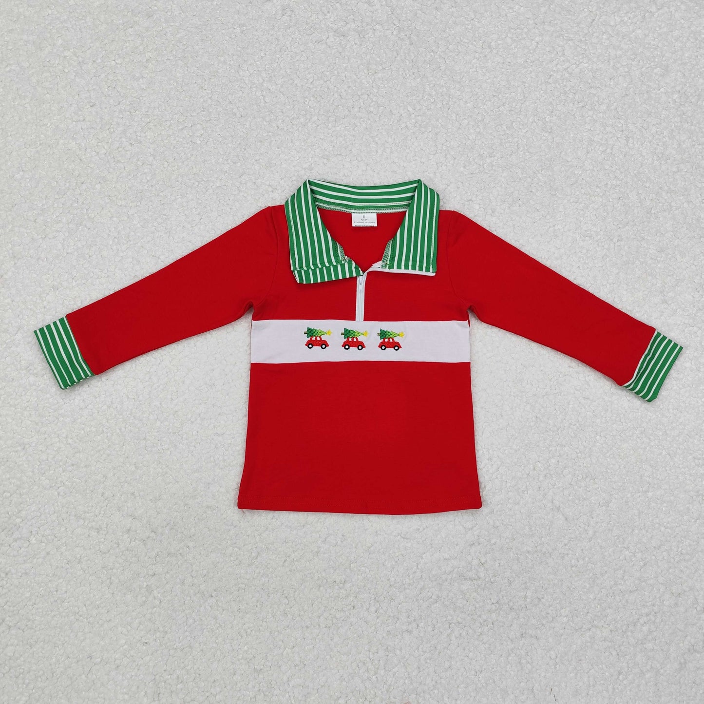 Christmas Red Embroidery Car tree Long sleeve Shirt