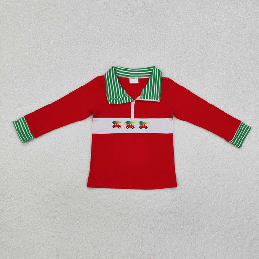 Christmas Red Embroidery Car tree Long sleeve Shirt