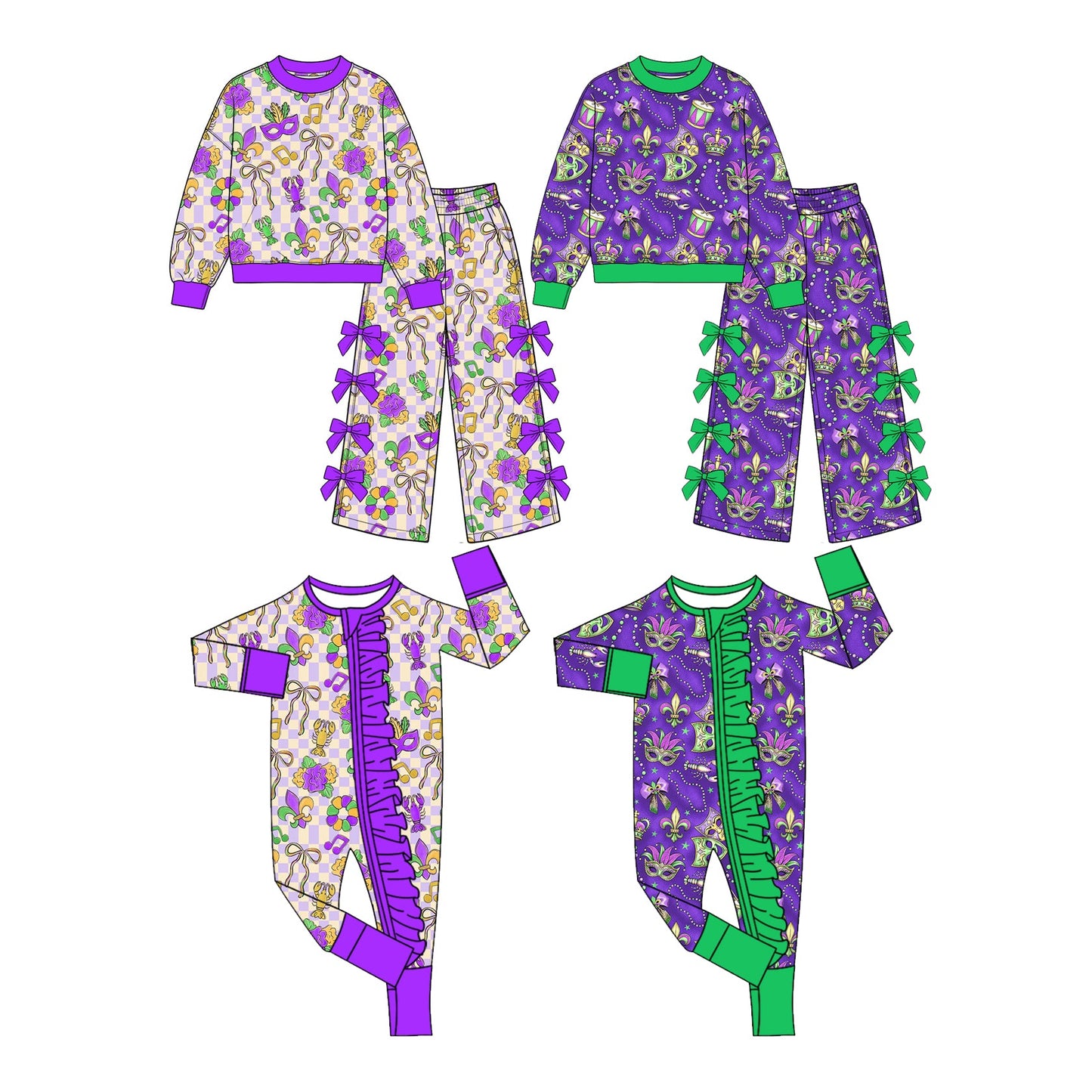 Preorder MOQ 5 pcs Each Style Mardi Gras Mask Kids Matching Clothes