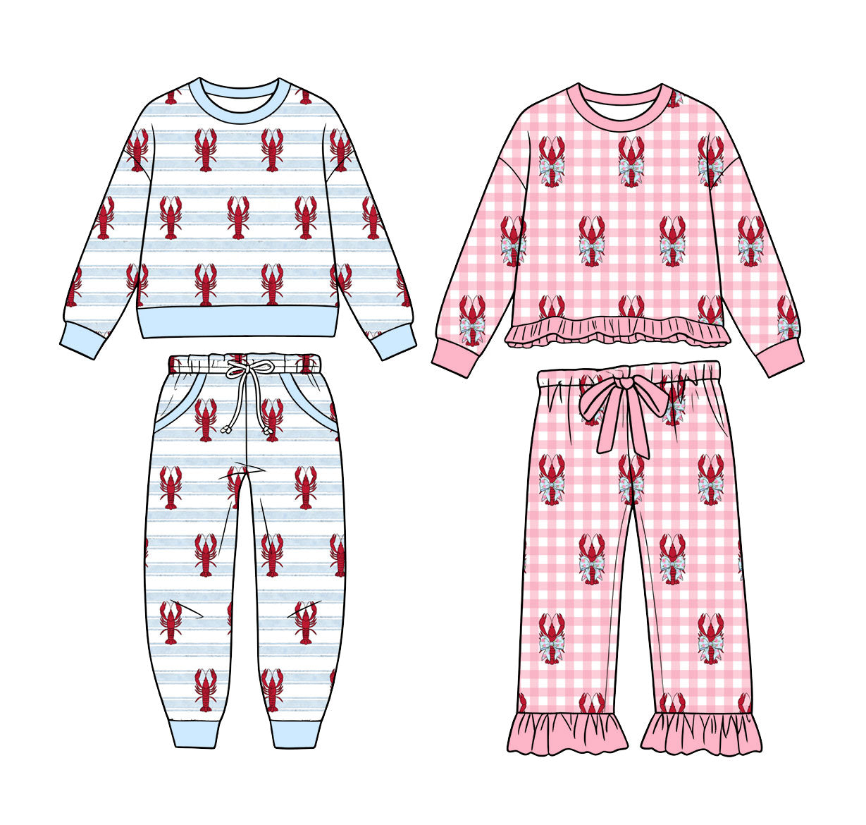 Preorder MOQ 5 pcs Each Style Mardi Gras Crawfish Pajamas Kids Matching Clothes
