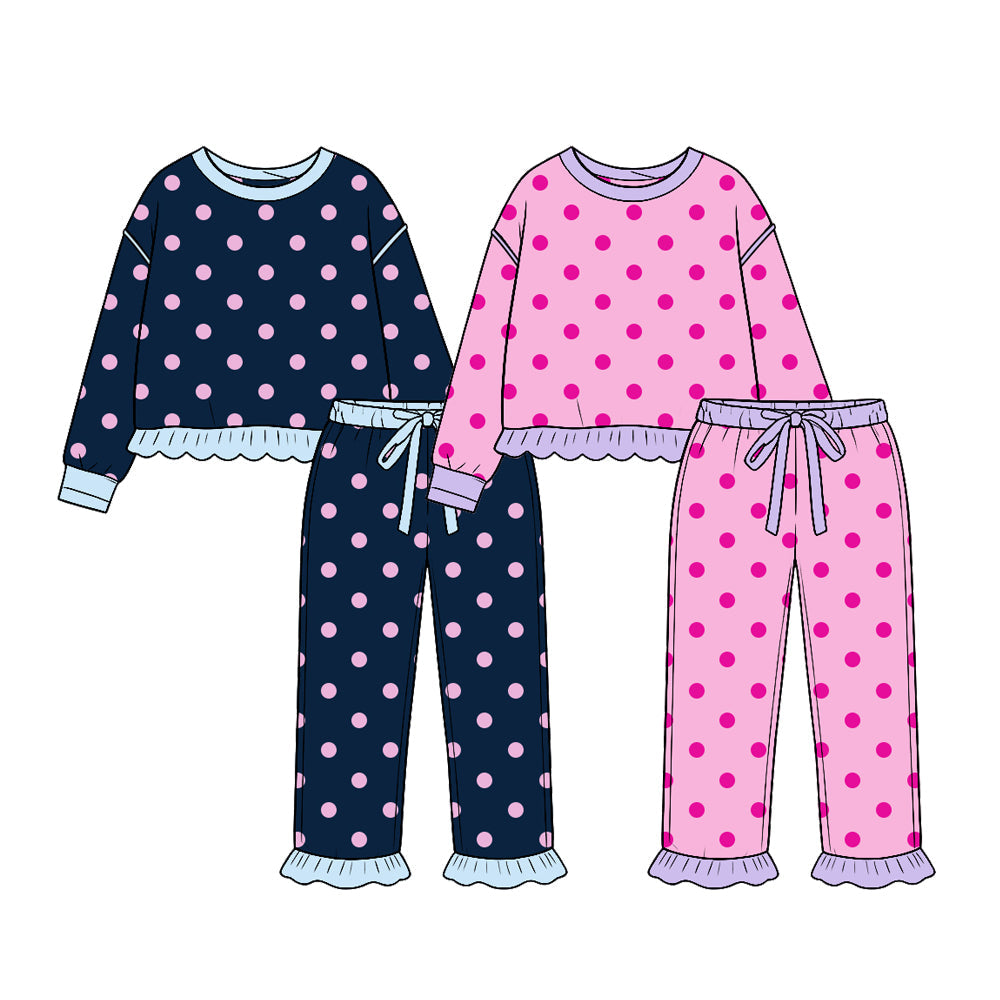 Preorder MOQ 5 pcs Each Style Dots Ruffles Girls Set Kids Matching Clothes