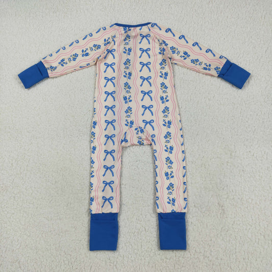 blue bows print Baby RomperLR2327