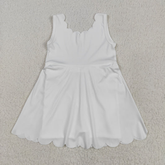 White solid yoga sleeveless print girl dress