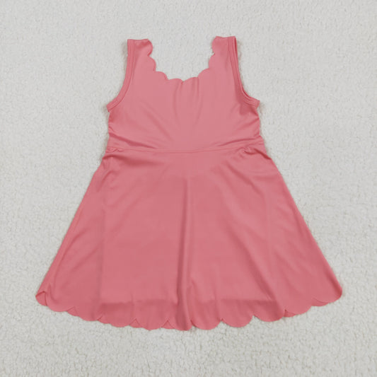 pink solid yoga sleeveless print girl dress