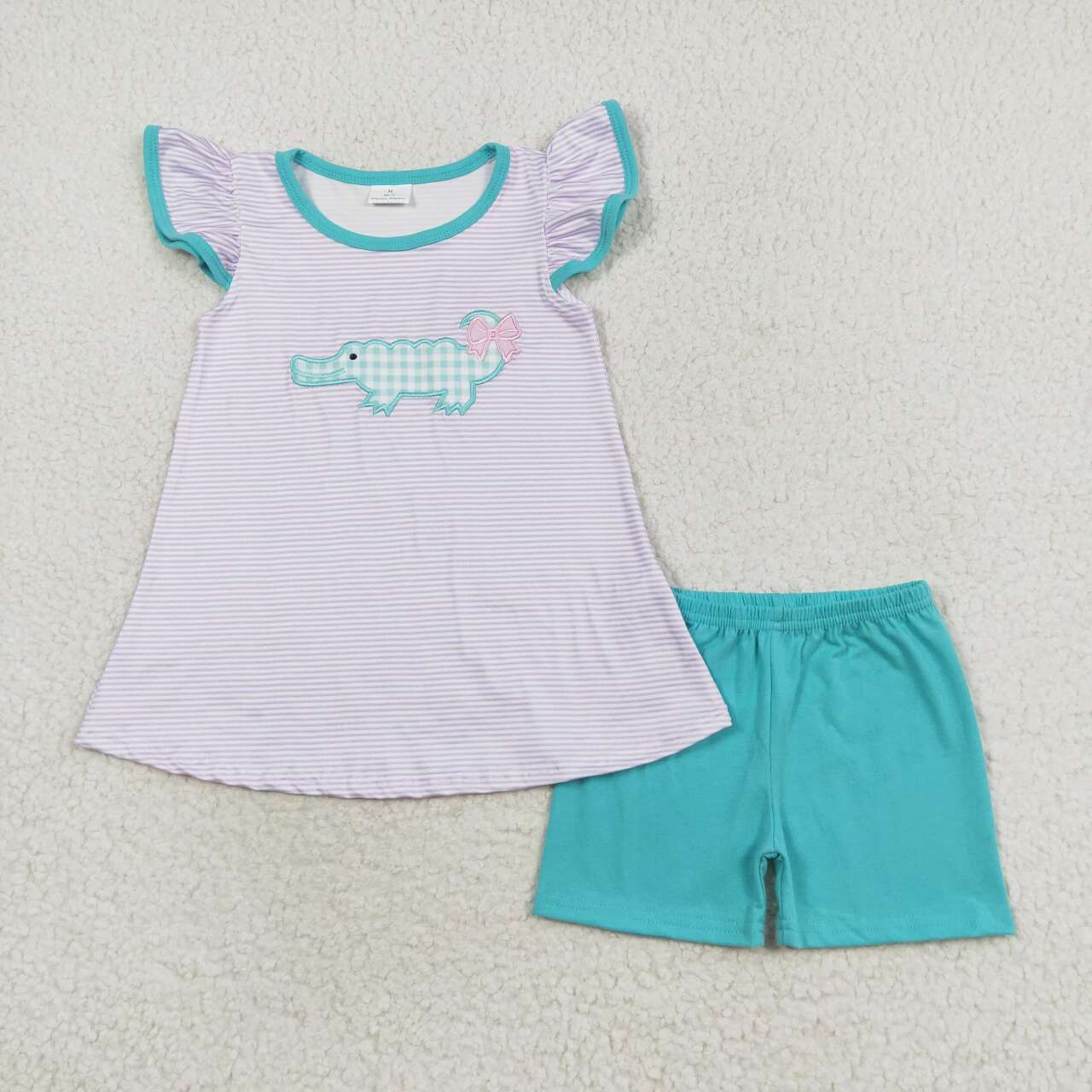 Purple striped crocodile embroidery Girls Suit