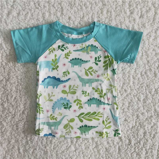 floal dinosaur print  short sleeve girls Set