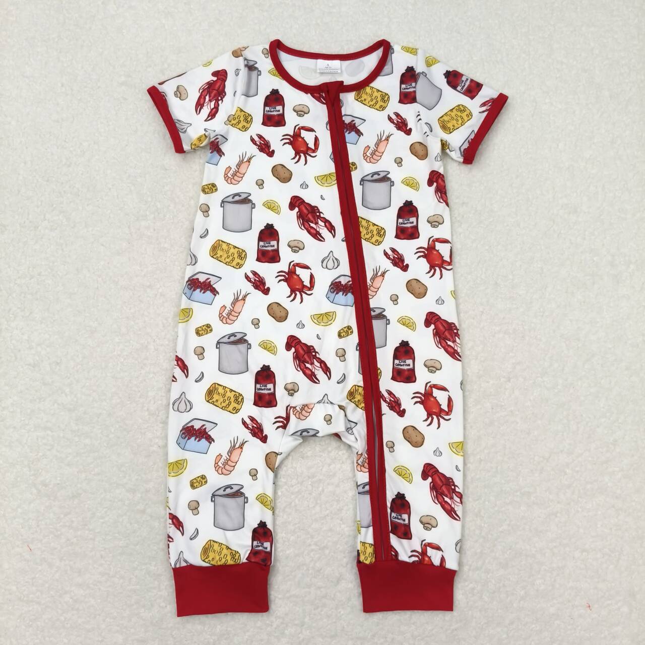 lobster Print Short Sleeve With Zipper Baby Romper