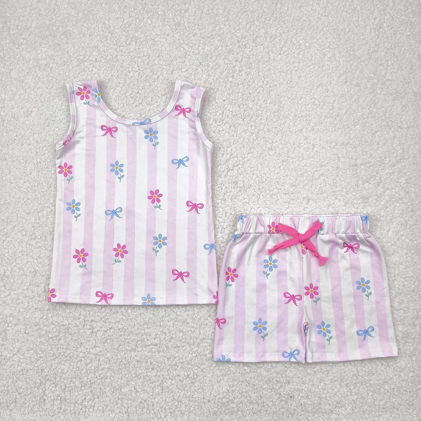 Pink stripe flowers Girls Suit Summer Set