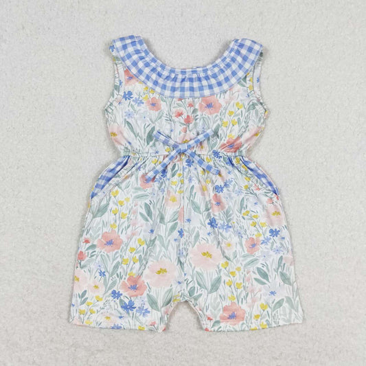 blue flower Girls Jumpsuit