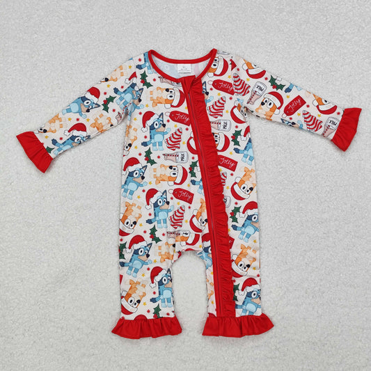 Christmas Red cartoon dog Baby Romper With zipper