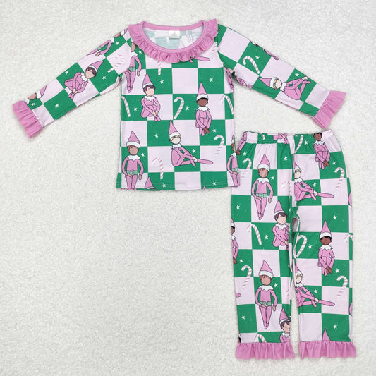 Christmas green candy print Long Sleeve Pajamas ( material contains bamboo ）