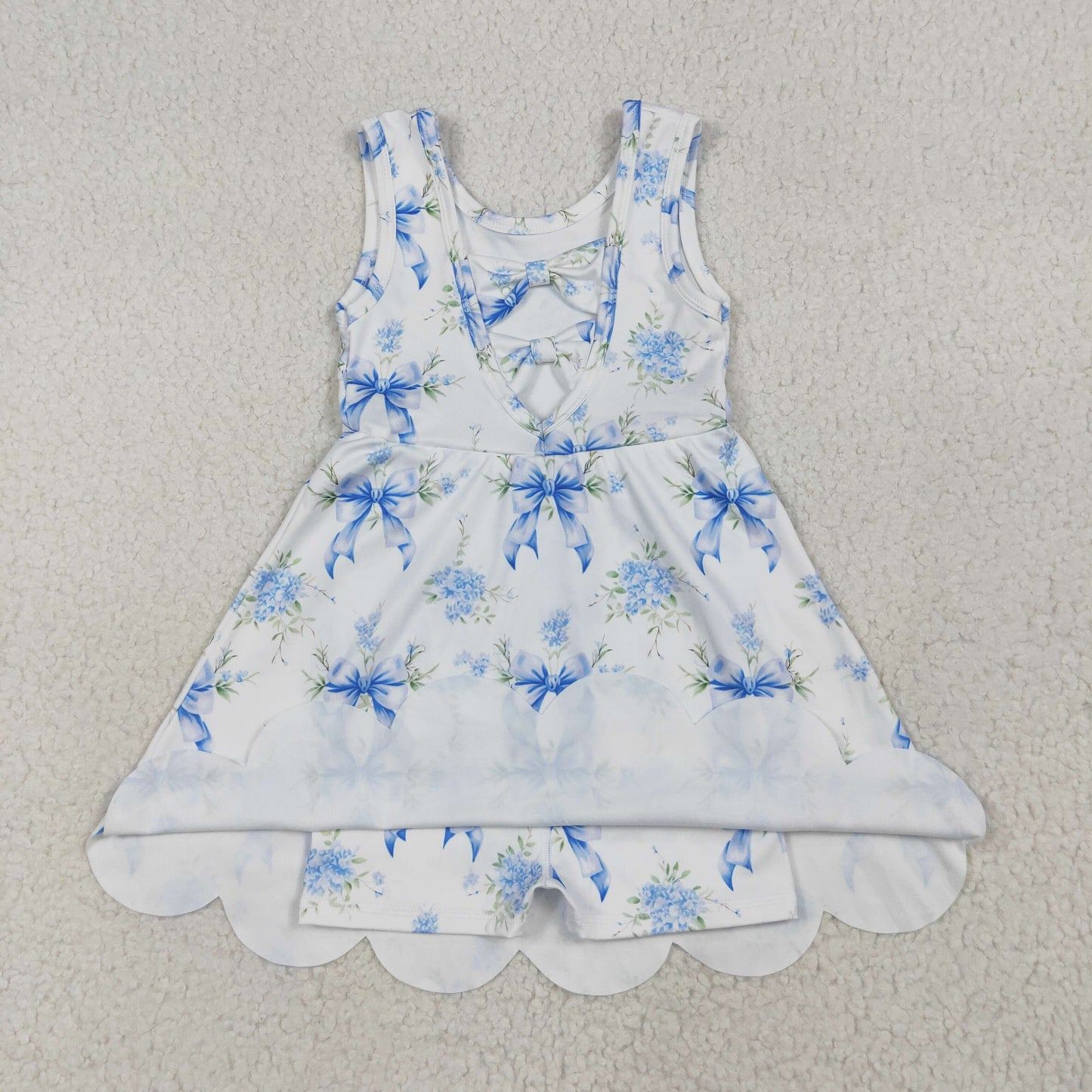 Blue bows flowers Girls Dress GSD2587