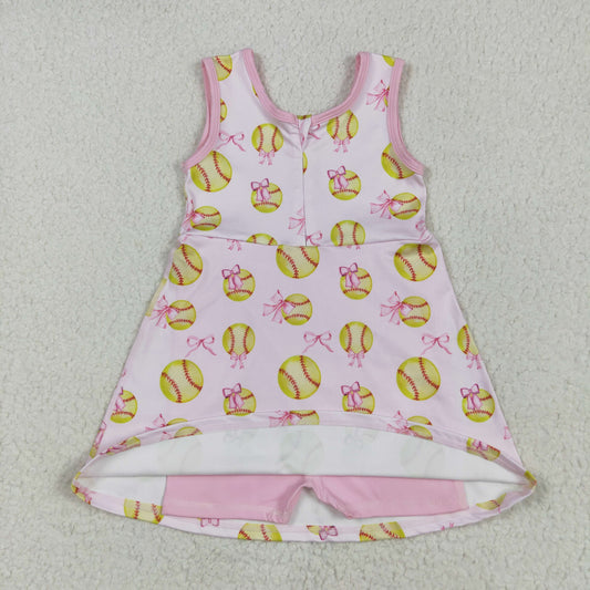 pink softball yoga sleeveless Dress  print girl set