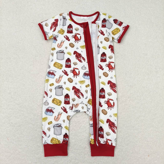 lobster Print Short Sleeve With Zipper Baby Romper