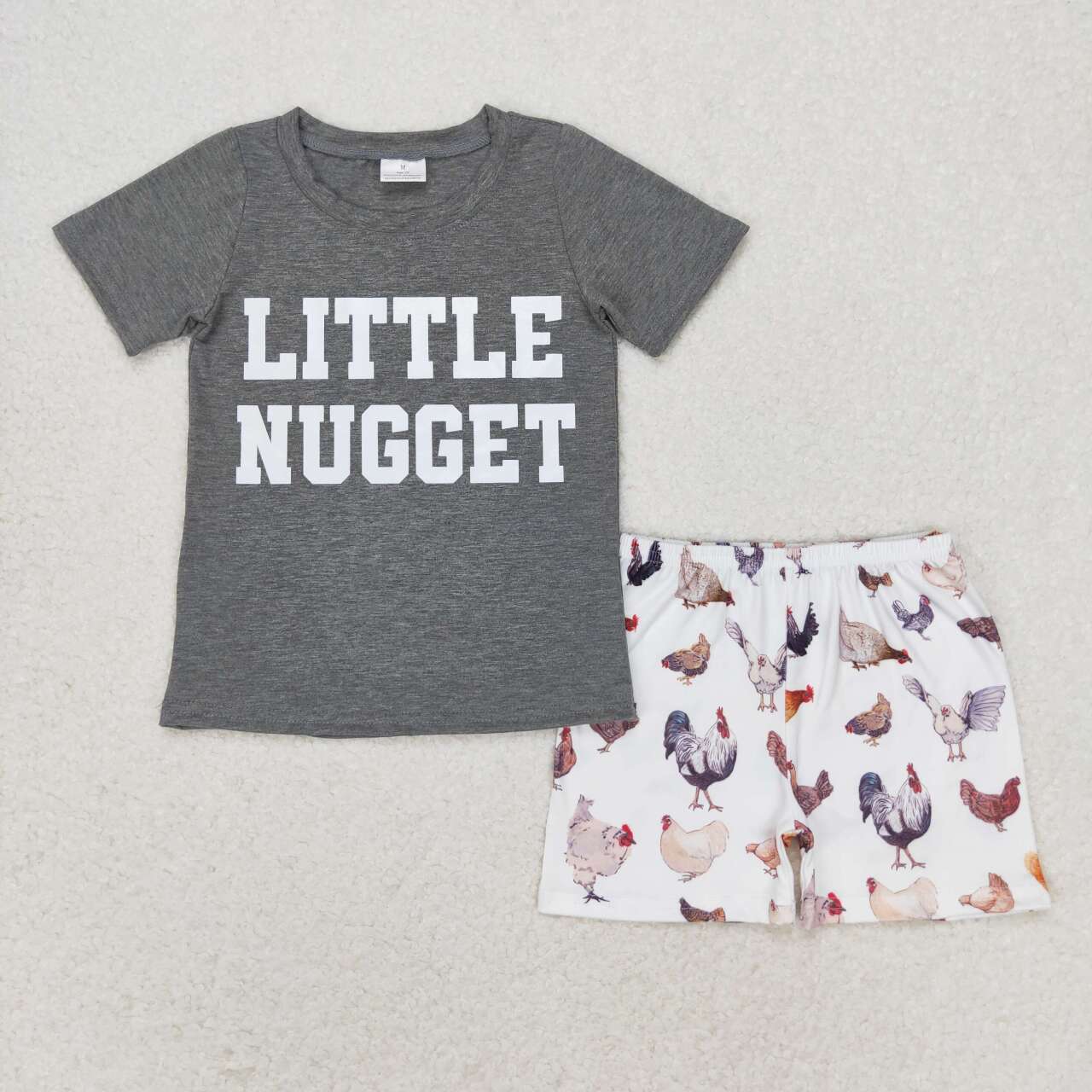 Gray letter chicken print short sleeve boy set