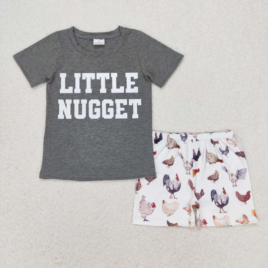 Gray letter chicken print short sleeve boy set