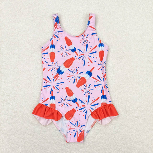 July of 4th popsicle print one pc Girls Summer Swimsuit