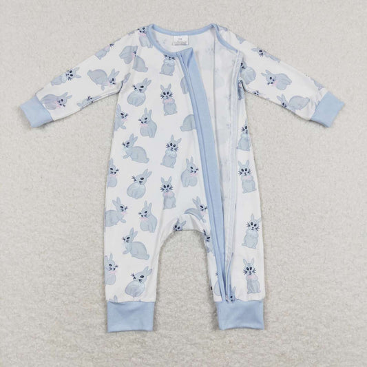 Easter Blue Bunny Print With Zipper Baby Romper