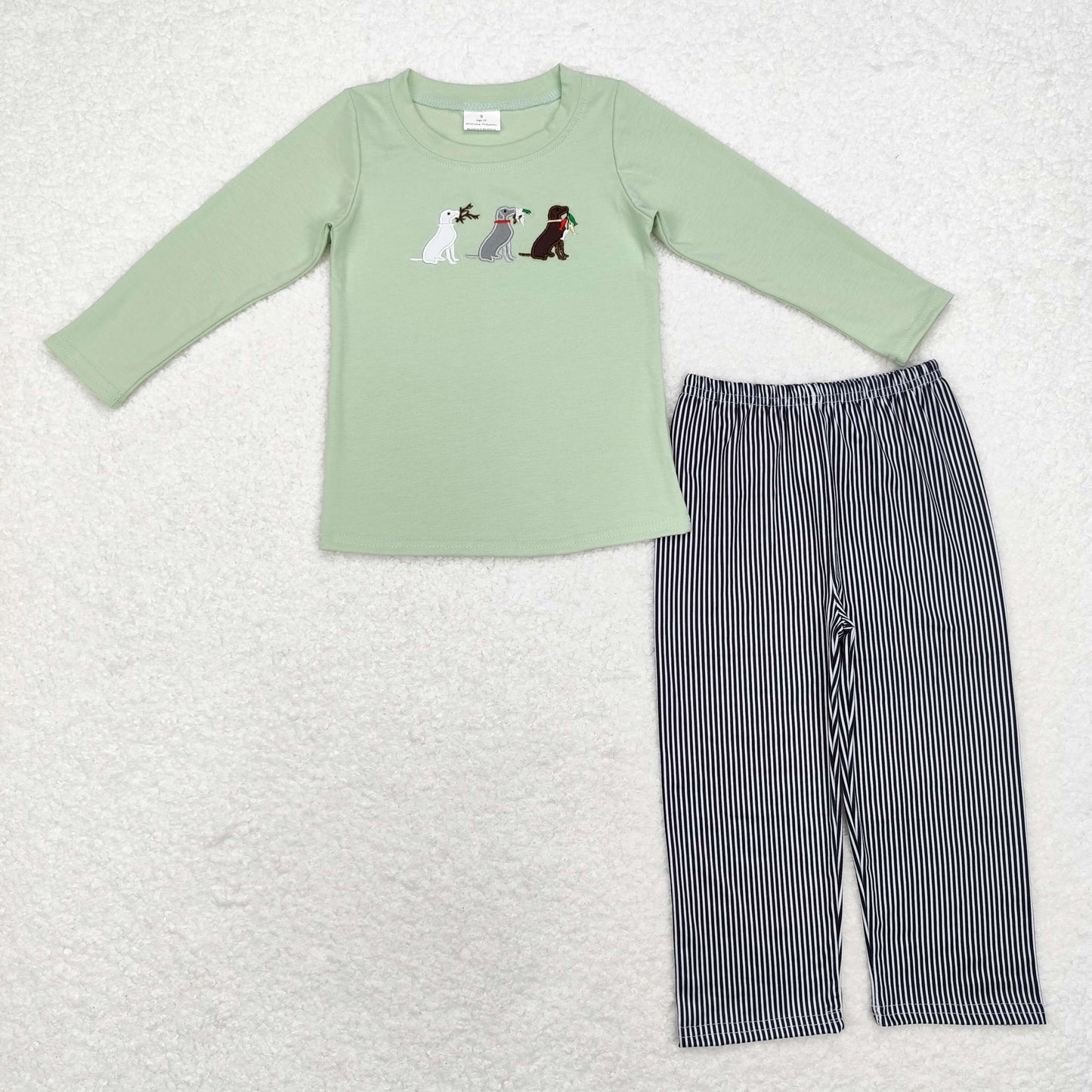 Green Embroidered Dog Boy Set