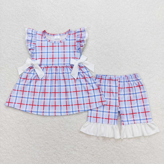 plaid short sleeves Girls set