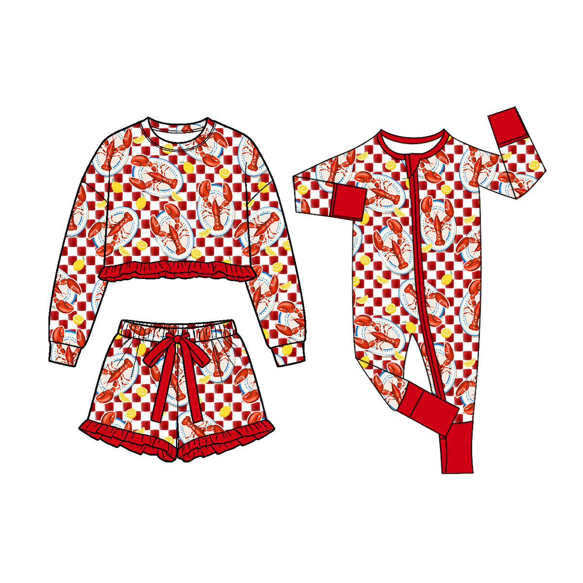 Preorder MOQ 5 pcs Each Style Mardi Gras Crawfish Plaid Kids Matching Clothes