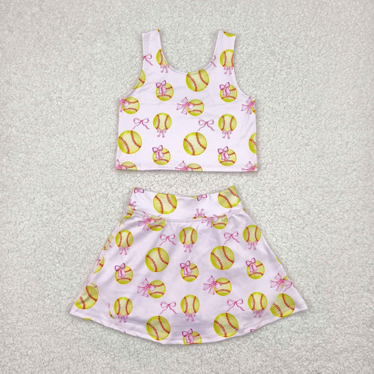 Pink Softball yoga sleeveless print girl set