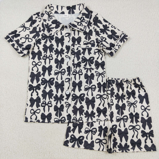 Adult black Bow Print short pajamas GSSO2664