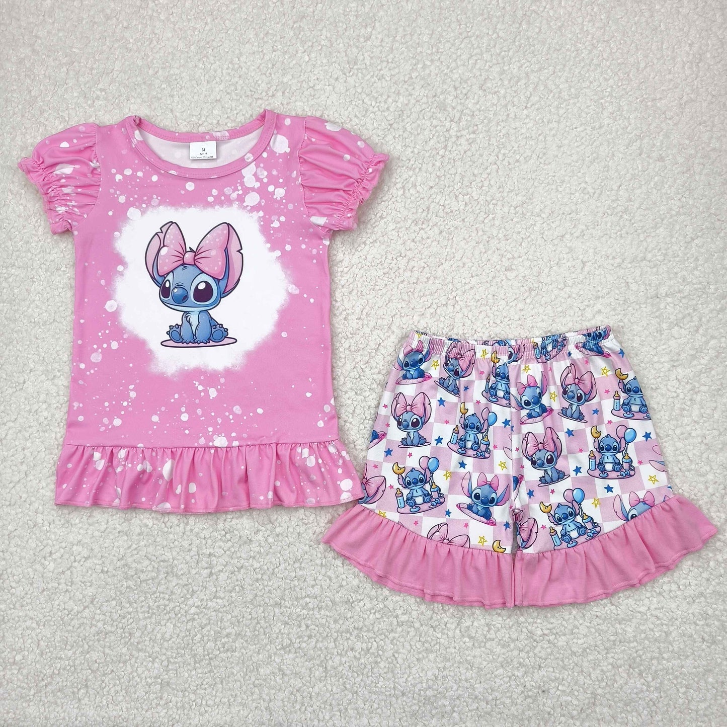 Pink cartoon Girls Suit Summer Set